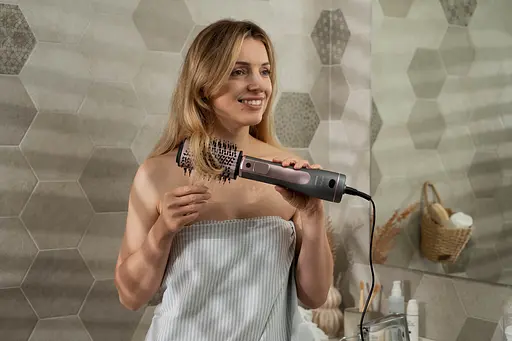 Фен-щітка Ardesto Brush Pink Touch, 1200Вт, 2 швидкості, 2 температурні режими, LED-дисплей, функція іонізації, 4 насадки, сірий+ розовий - фото 2