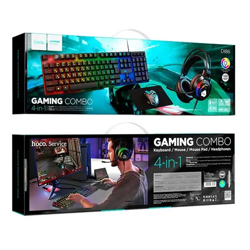 Игровой набор 4в1 Hoco DI86 Клавиатура+Гарнитура+Мишка+Коврик черный - фото 1