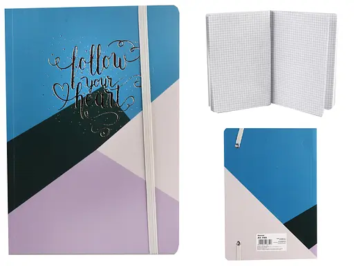 Зошит, А5, на гумці, картонна обкладинка з фольгою, 100 аркушів, клітинка, 5188