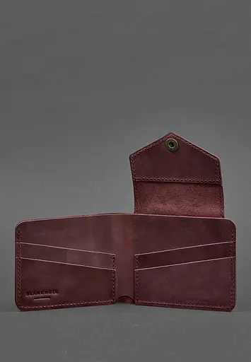 Кожаное портмоне 4.2 на кнопке бордовое Crazy Horse - фото 4
