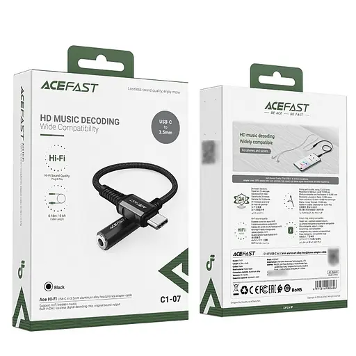 Кабель Acefast C1-07 Type-C to 3.5 мм 0.18 м чорний - фото 5