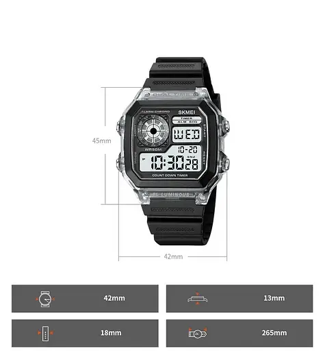 Чоловічий наручний спортивний годинник Skmei 1998 (Чорний з білим) - фото 9