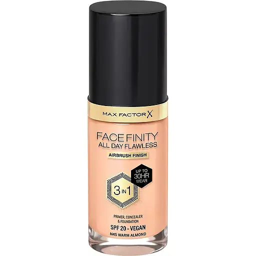 Тональная основа Max Factor Facefinity All Day Flawless 3 in 1 New тон N45 (Warm Almond) 30 мл - фото 1