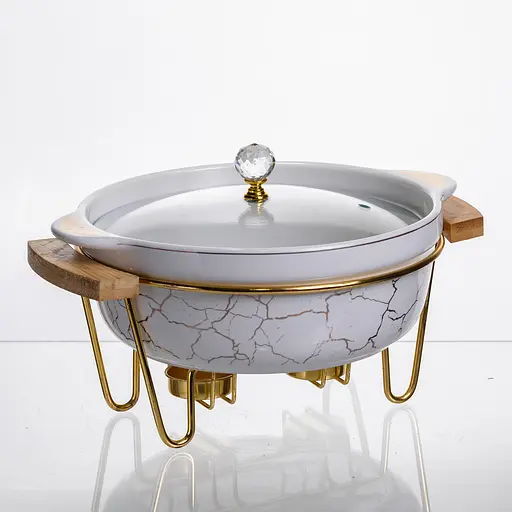 Мармит фарфоровый настольный круглый 1.3(л) мармитница с подогревом Белый мрамор Yiwu LC-711 - фото 5