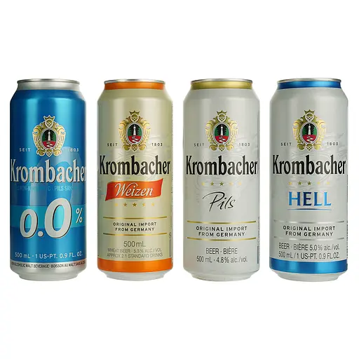 Набiр: пиво Krombacher Pils 0.5 л + Krombacher Weizen 0.5 л + Krombacher Hell 0.5 л + Krombacher Pils б/а 0.5 л + келих 0.4 л - фото 2