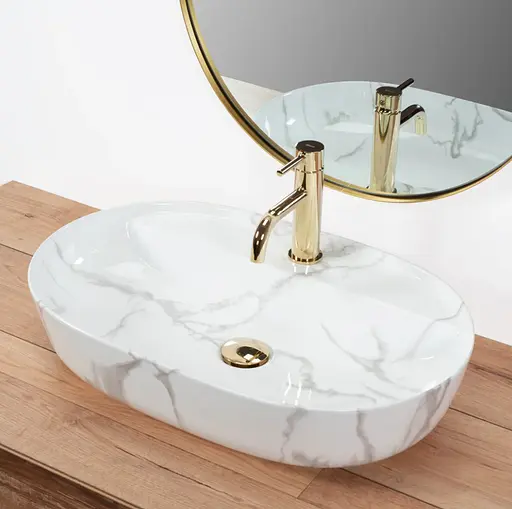 Умивальник Rea Aura 61 накладний marmo shiny REA-U8003, Мармур - фото 6