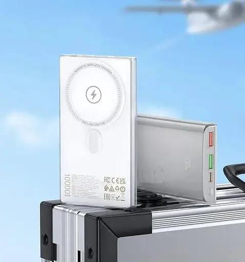 Портативный магсейф аккумулятор Hoco Q22 Taurus magnetic 10000 mah беспроводная батарея серая - фото 5