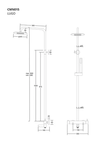 Душова система Corsan Lugo black mat з виливом CMN015MBL, Чорний матовий - фото 2