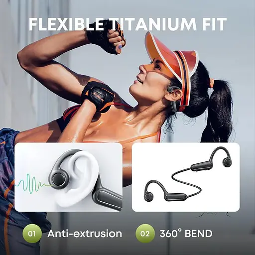 Кісткові навушники Langsdom BE-13 Pro Спортивні Bluetooth 5.4 навушники з кістковою провідністю Чорний - фото 9