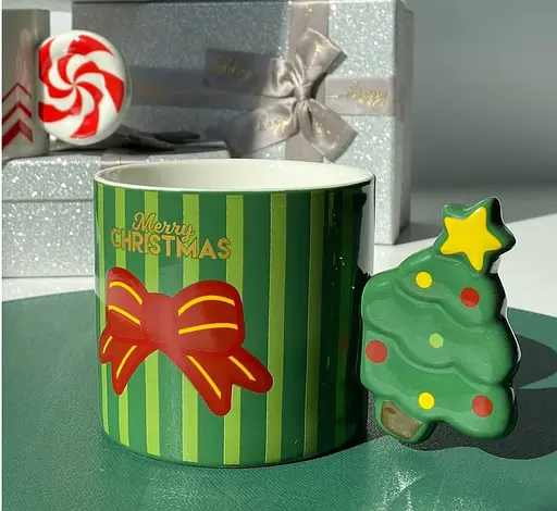 Новорічна кружка Olens 8030-296-2 Солодкий рік з декоративною ручкою кераміка 350 мл Зелена - фото 3