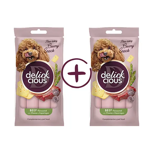 Ласощі для собак Delickcious яловичина з додаванням сиру та спаржі (1+1) 120 г