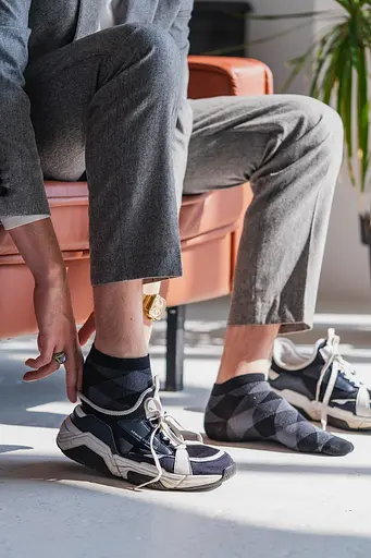 Носки с принтом ромбы короткие бесшовные качественные ORGANIC cotton JILL ANTONY 42-43, Черный - фото 2