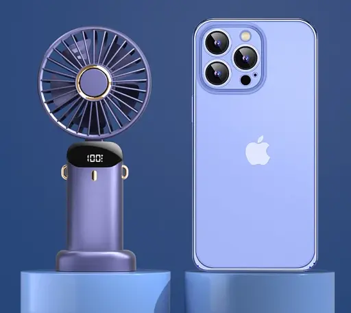 Ручной вентилятор с аккумулятором и дисплеем SAPI N15 3000 mAh Синий (с ремнем на шею) - фото 2