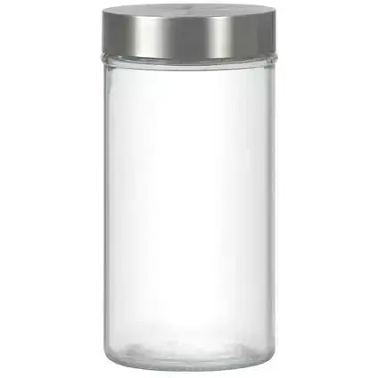 Скляна кругла банка з матовою кришкою з нержавіючої сталі 1.3л MILOS