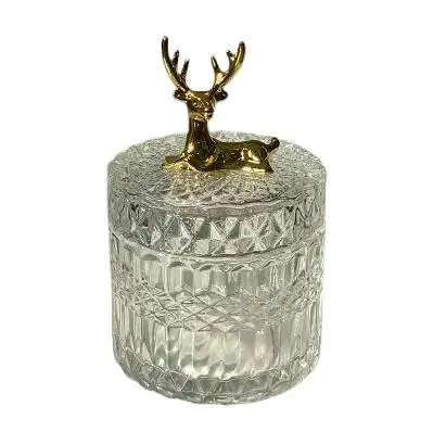 Цукерниця Olens 8030-386 Золотий олень скло з фацетованим дизайном 250 мл Прозорий - фото 1