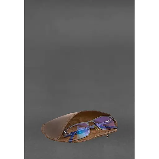 Кожаный чехол для очков BlankNote Crazy Horse с клапаном на резинке Темно-коричневый  - фото 5