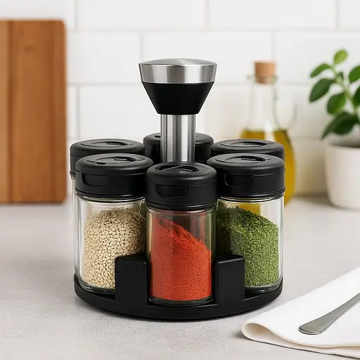 Набір спецій 8 баночок Stenson на підставці, що обертається - спеція для кухні скляна [MD] - фото 3