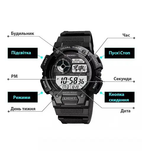 Мужские спортивные часы Skmei 1723 (Черный с белым циферблатом) - фото 7