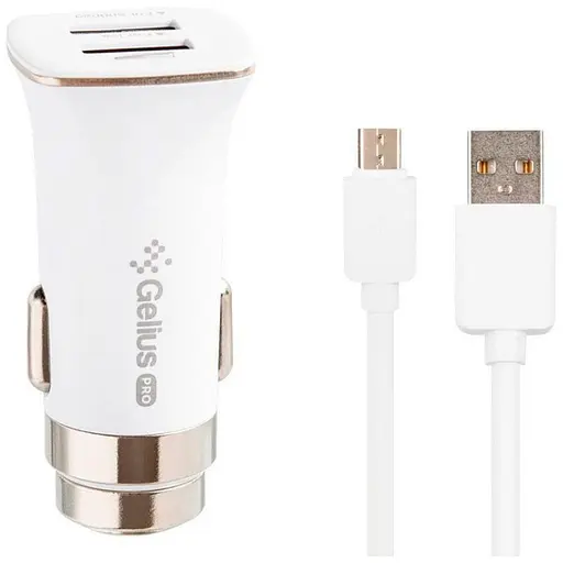 Автомобільний зарядний пристрій Gelius Pro Apollo GP-CC01 2USB 3.1A + MicroUSB White (71434)
