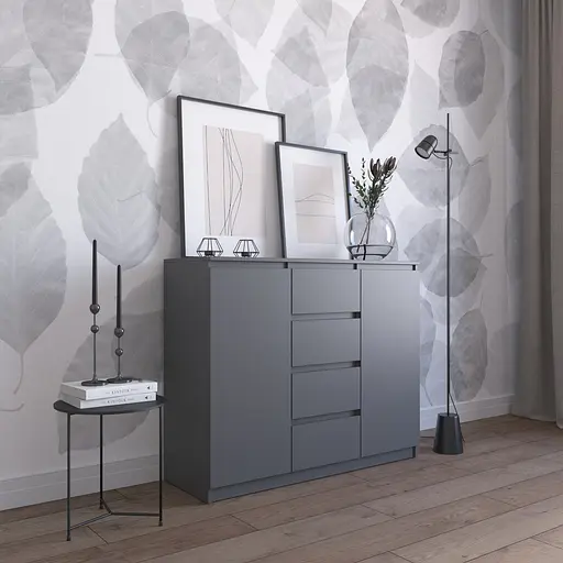 Комод Vays R-11, 4 шухляди та 2 відділення з полицями, без ручок, ЛДСП, 120×40×98 см - для спальні, вітальні, передпокою - фото 9