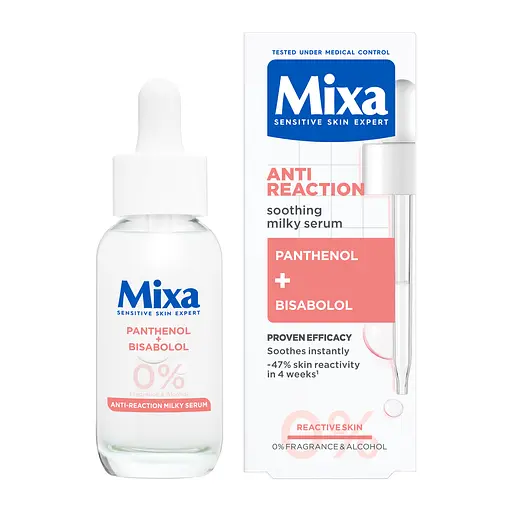 Сыворотка с пантенолом Mixa Anti-Reaction Milky Serum для успокоения и уменьшения раздражений чувствительной кожи лица 30 мл