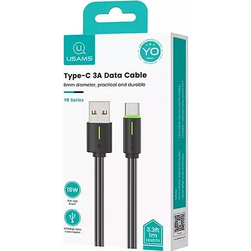 Кабель Usams SJ732 USB-A to USB-C 18W 1m Black (SJ732USB01) [138974] - фото 5