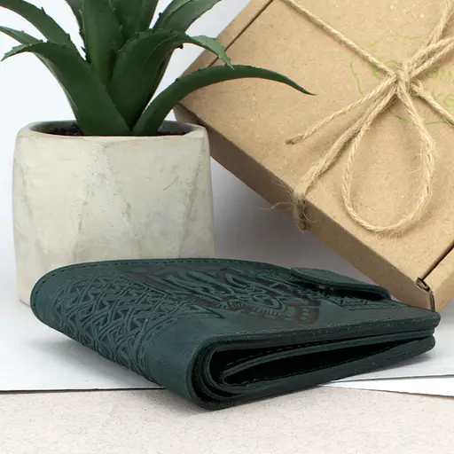 Кошелек мужской кожаный зеленый Handycover HC0041 с гербом Украины - фото 4