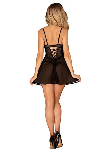 Пеньюар та трусики Obsessive Chemeris babydoll & thong M/L - фото 6