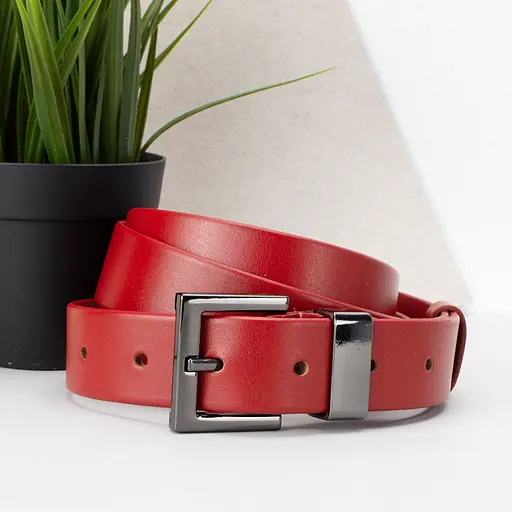 Ремень женский кожаный JK-3023 под джинсы красный (115 см) - фото 1