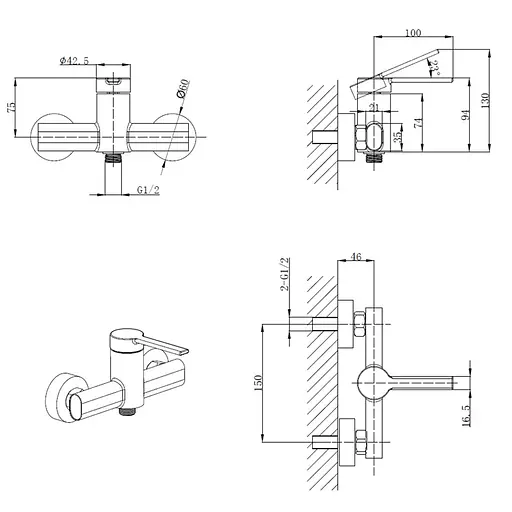 Змішувач для гігієнічного душу зовнішнього монтажу Mixxus Lord 024 MI7135, Хром - фото 2