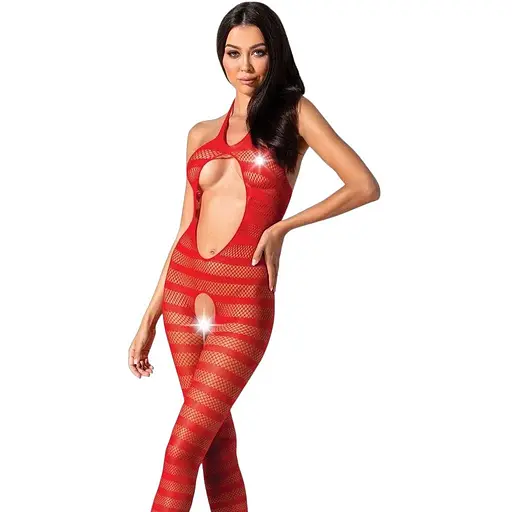 Сетчатый бодистокинг с открытым животом Passion BS081 red One size