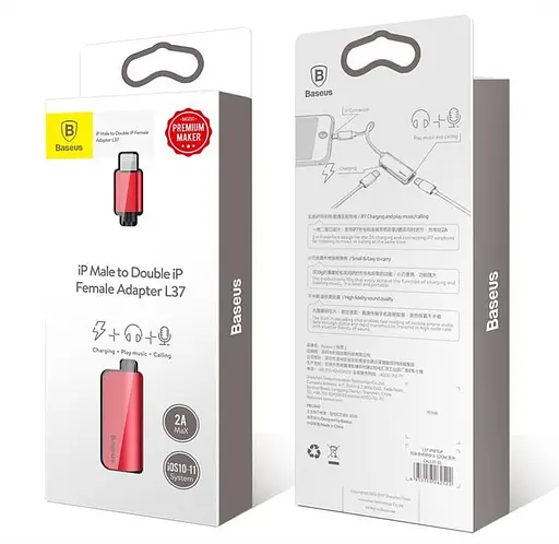 AUX-адаптер Baseus L37 Lightning Male to 2 Lightning Female 0.12 м - фото 4