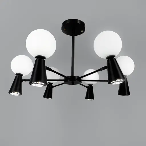 Чорна люстра ABELINA з 6-ма білими плафонами на 2 джерела світла Line.F YG 8006/6+6 BK+WT - фото 3