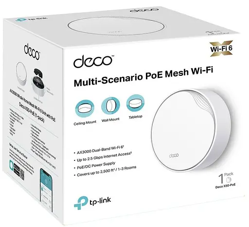 Роутер TP-Link Mesh Deco X50 PoE AX3000 1Pcs White 802.11ax (Deco-X50-PoE-1-pack) - фото 2