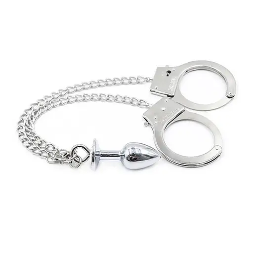 Наручники з ланцюгами та анальною пробкою One size Сріблястий K000162 - фото 3