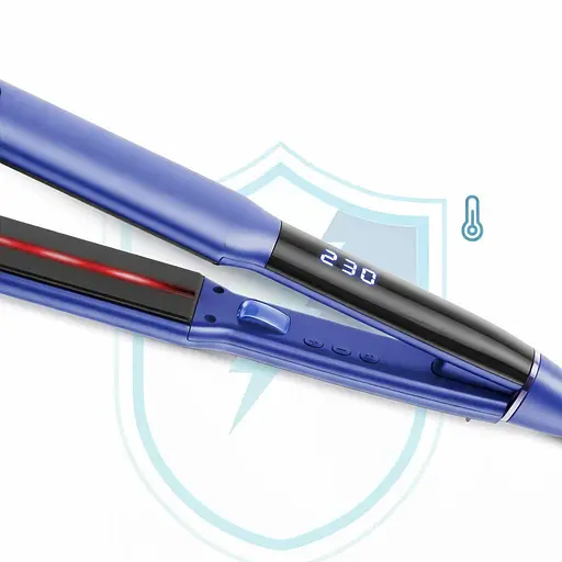Професійна праска для випрямлення волосся синій IPARAH P-104 з керамічним покриттям, іонізацією й інфрачервоним нагріванням - фото 3