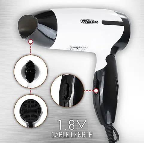 Фен для волосся складний дорожній сушарка Mesko MS 2262 1000W - фото 2