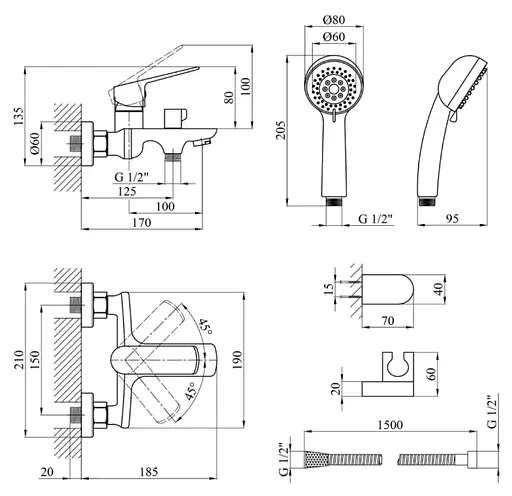 Смеситель для ванны Kroner KRP Dorn - C060 (CV033916) - фото 9