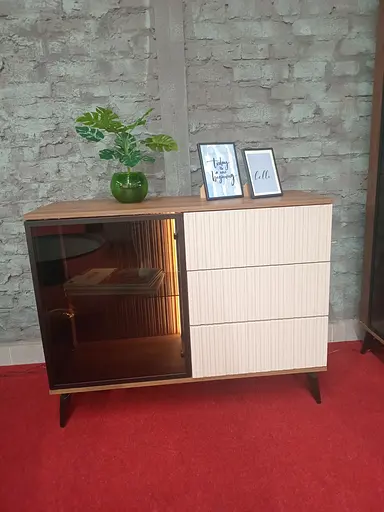 Комод з підсвіткою Вічі / Vici KSZ103 1-дверний з 3 шухлядами Горіх/кашемір Perfect Home Польща (PFH-091277) - фото 6