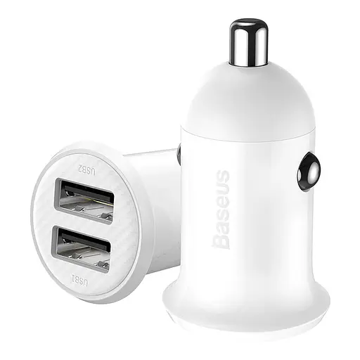 Зарядный 2 порта - автомобильный адаптер BASEUS Grain Pro Car Charger (CCALLP-02) белое - фото 1