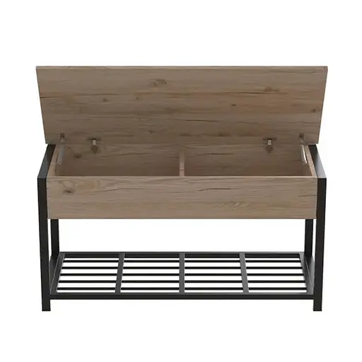 Банкетка з ящиком Ferrum-decor Дрейк 2 550x1200x400 метал Чорний ДСП Дуб Сан-Марино 16 мм (FRD-103067)