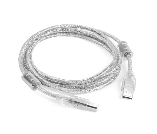 Кабель для принтера USB AM- BM 3 метри 2 ферити прозорий - фото 1
