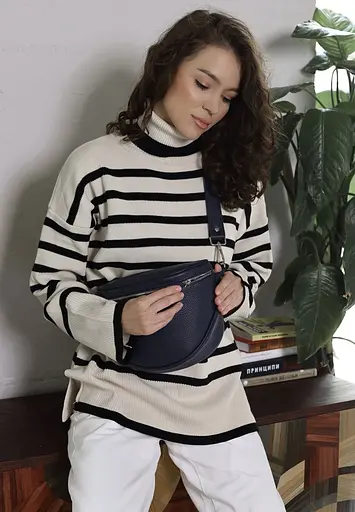 Шкіряна сумка поясна-кроссбоді Vacation темно-синя флотар - фото 5