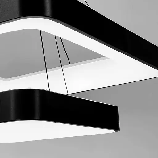 Двоярусна підвісна LED люстра в чорному квадратному корпусі 58 та 38 см | Line F | Арт. MJ312-600+400 BK - фото 4