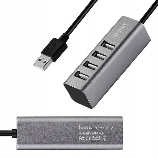 Концентратор адаптер хаб Hoco Line machine HB1 1 Usb-A to 4 Usb серый - фото 2