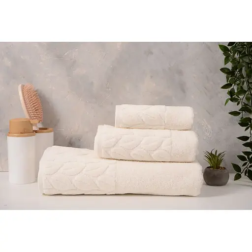 Банний рушник Soho Leaves бавовна 100% 90х150 см Ivory - фото 4