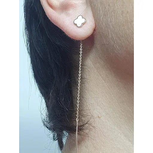 Золоті сережки-протягання Tango Конюшина з емаллю. 400292Е БЕЛ - фото 2