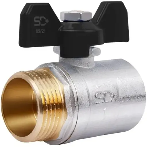 Кран шаровой Thermo Alliance Base 1" ВН прямой, никель, PN30, бабочка SD607W25 - фото 1