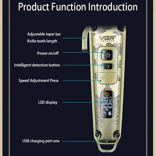 Аккумуляторный триммер VGR V-005 машинка для стрижки волос бороды и усов со сменными насадками 1,5-19 мм Золото - фото 3