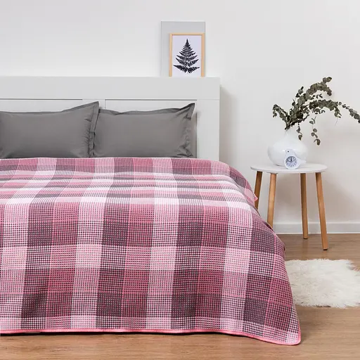 Покривало бавовняне Vladi 140х200 сіро-рожеве (1188) - фото 1